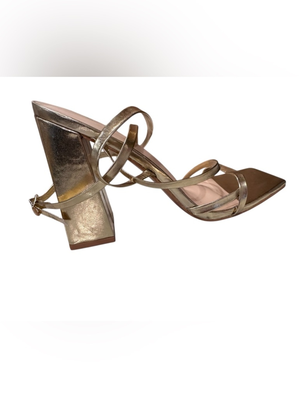 PTL PrettyLittleThing Wide Fit GOLD SQUARE TOE STRAPPY BLOCK HEEL Sandals Size 7 - Picture 6 of 8